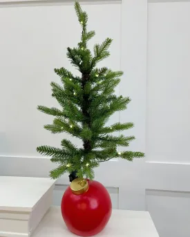 2 FT Allison Pine Pottable Tree With Red Ornament Base