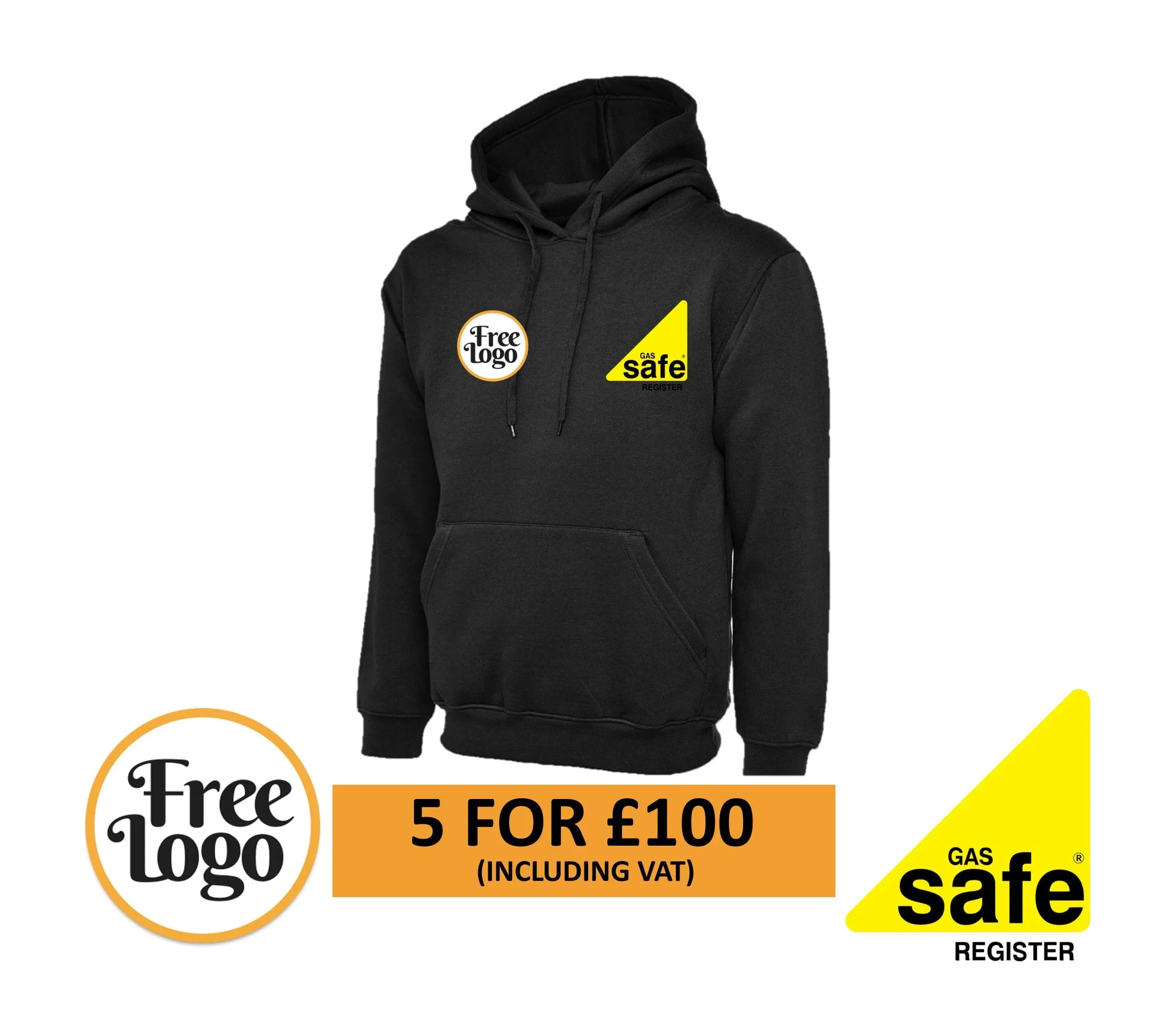 5 x Gas Safe FREE LOGO Hoodies