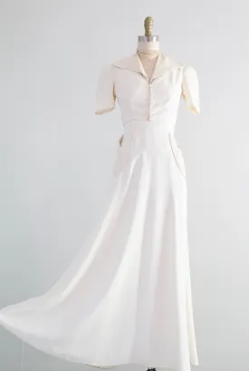 Beautiful 1930's Ivory Halter Bridal Gown With Matching Jacket / Small