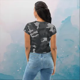 Black and Grey Camo Print Womens Crop Tee