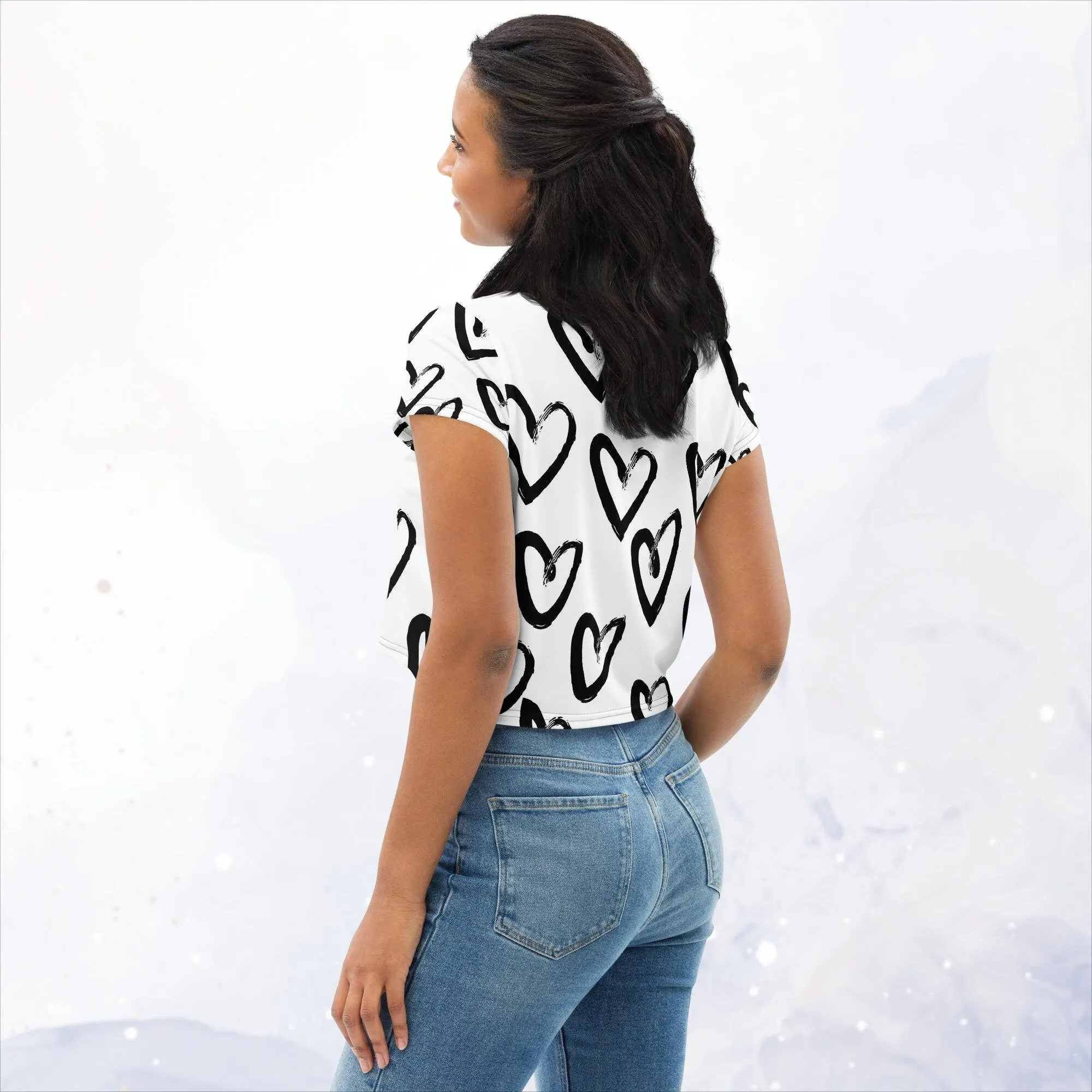 Brush Stroke Hearts Womens Print Crop Tee