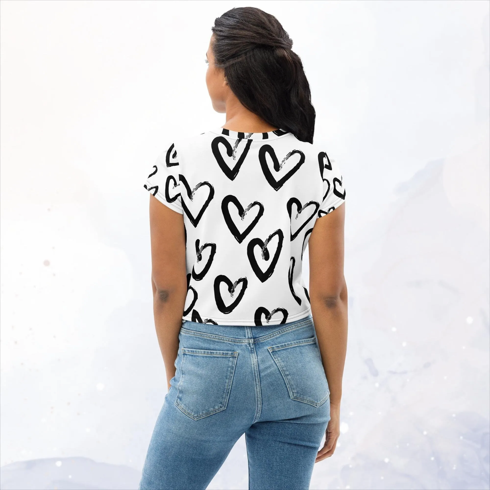 Brush Stroke Hearts Womens Print Crop Tee