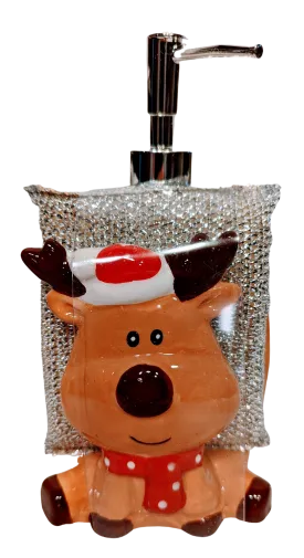 Ceramic Holiday Reindeer Soap Dispenser with Sponge