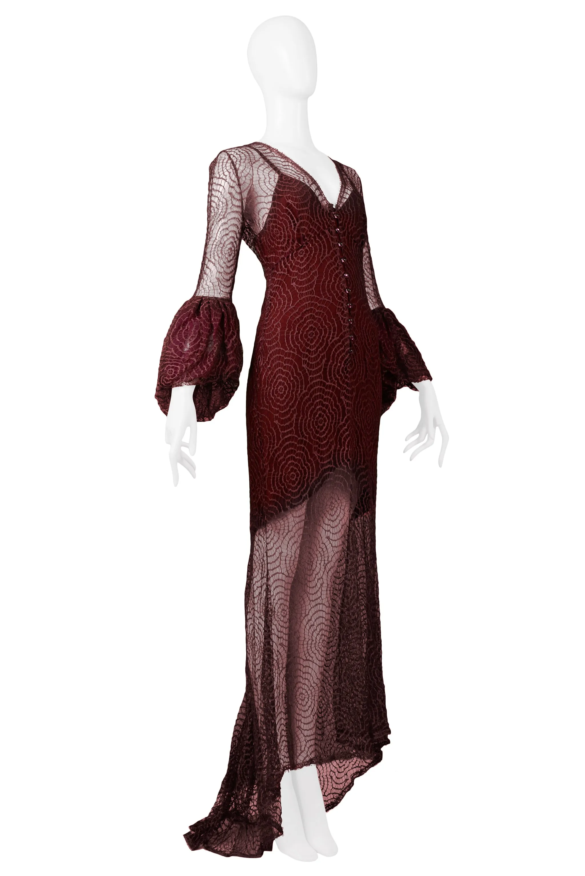 CHLOE BY KARL LAGERFELD BURGUNDY LACE GOWN 1994