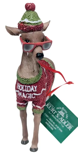 Cool Yule Deer Ornament with Sun Glasses & Holiday Sweater - Holiday Magic