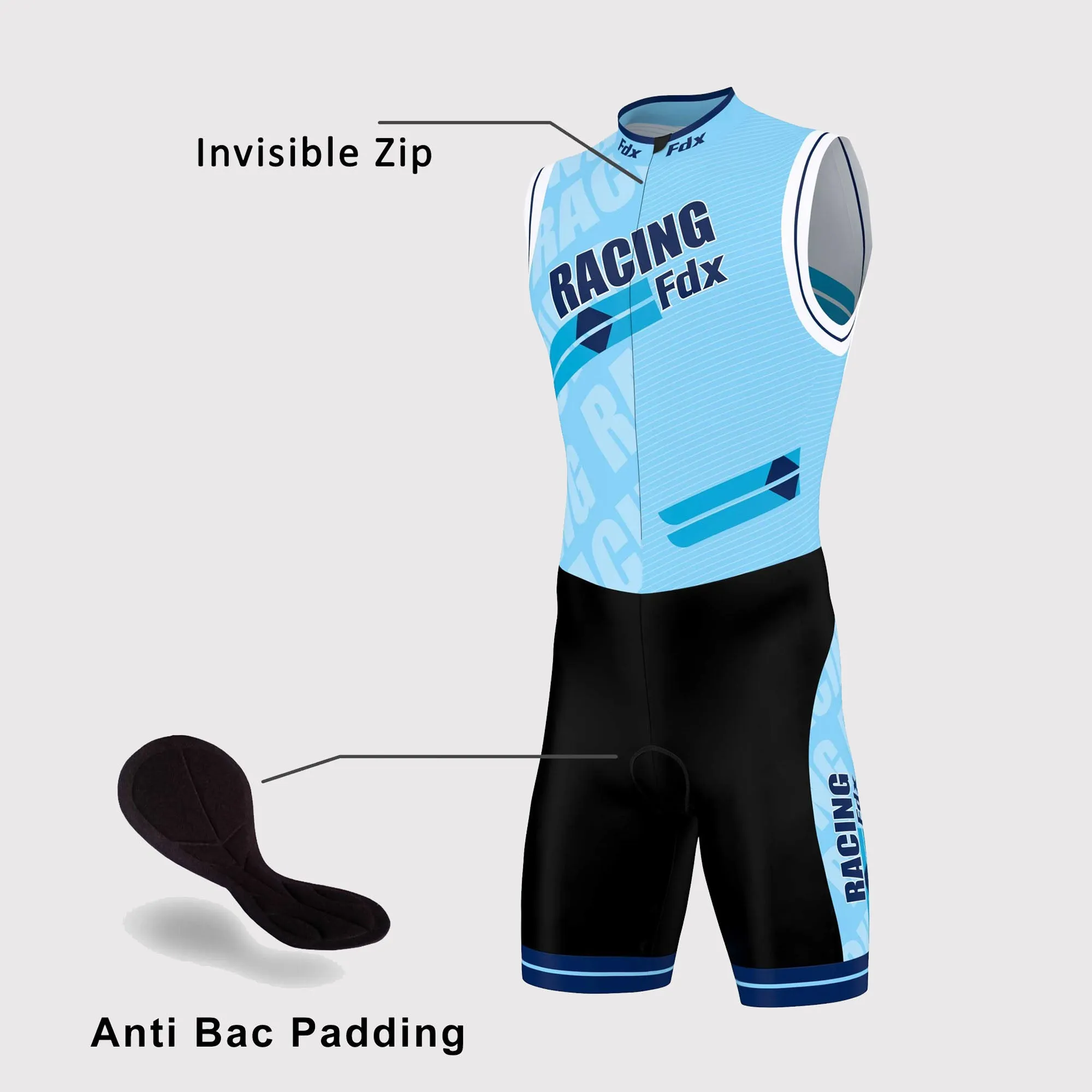 Fdx Core Sky Blue Men's & Boy's Sleeveless Padded Triathlon Suit