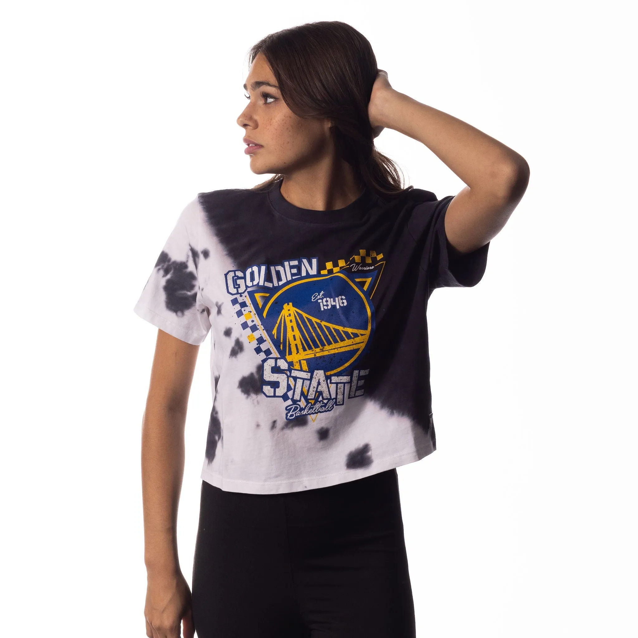 Golden State Warriors Womens Racing Crop Tee - Black/White