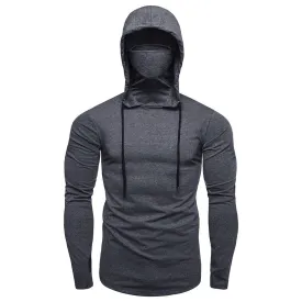 Mens Hoodie Gym Thin Long Sleeve Hoodies With Mask Sweatshirt Casual Splice Large Open-Forked Mask Hoodie Sweatshirt Hooded Tops